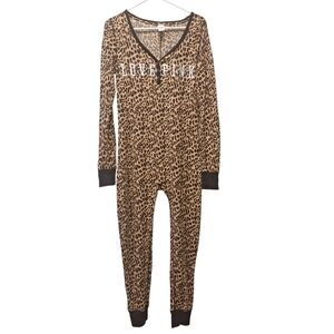 PINK Victoria’s Secret Cheetah Long Jane Long Sleeve Sleepwear Onesie Pajamas L